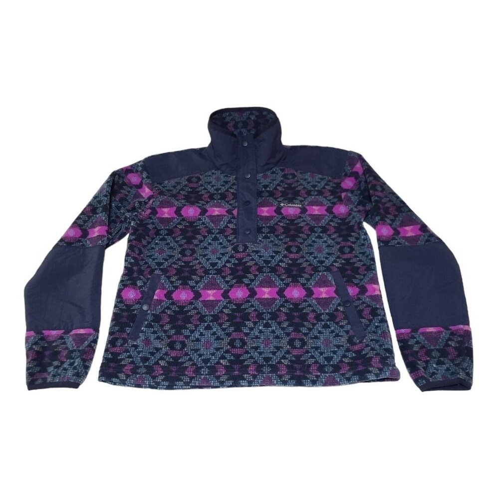Columbia Women's S Benton Springs Crop Fleece Pullover Argyle Aztec 1/4‎ Snap